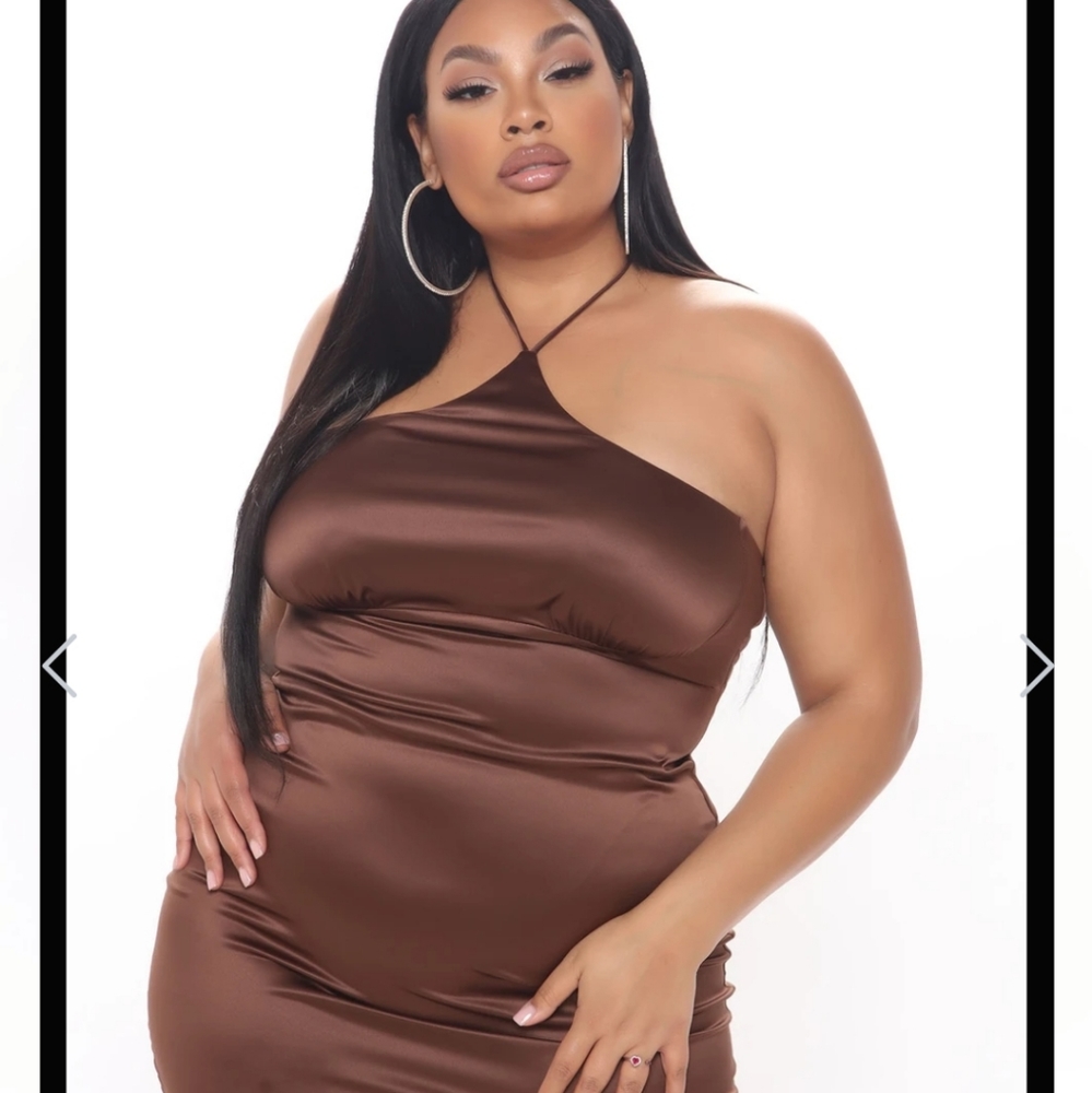 London Satin Mini Dress- Brown , 1X
